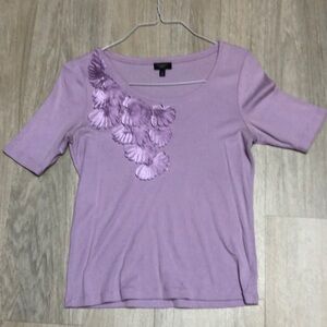 Talbots Purple Embellished Short Sleeve Blouse